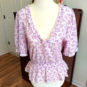 Floral Puff Sleeve Womens Top